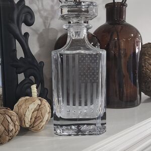 Etched Glass Decanter with American Flag Design
